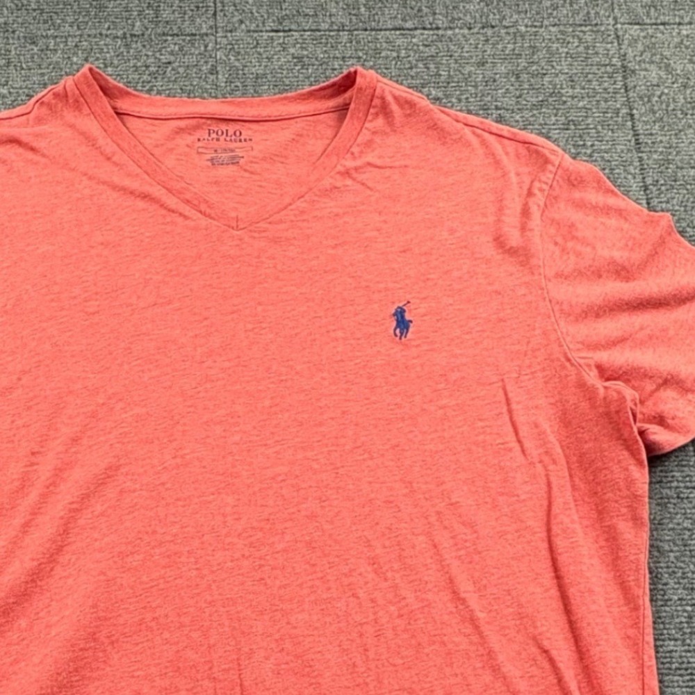 Polo Ralph Lauren Mens V-Neck T-Shirt Coral Red Heather Short Sleeve Size M